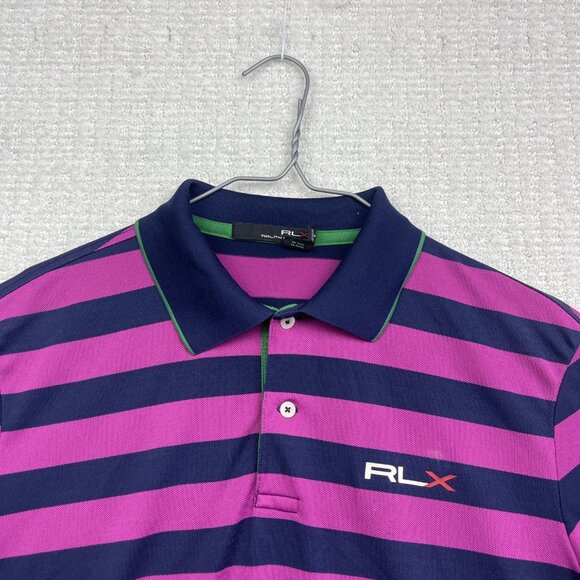 RLX Ralph Lauren Polo Shirt Mens Large Purple / Blue Striped Stretch Preppy Golf - Picture 2 of 16